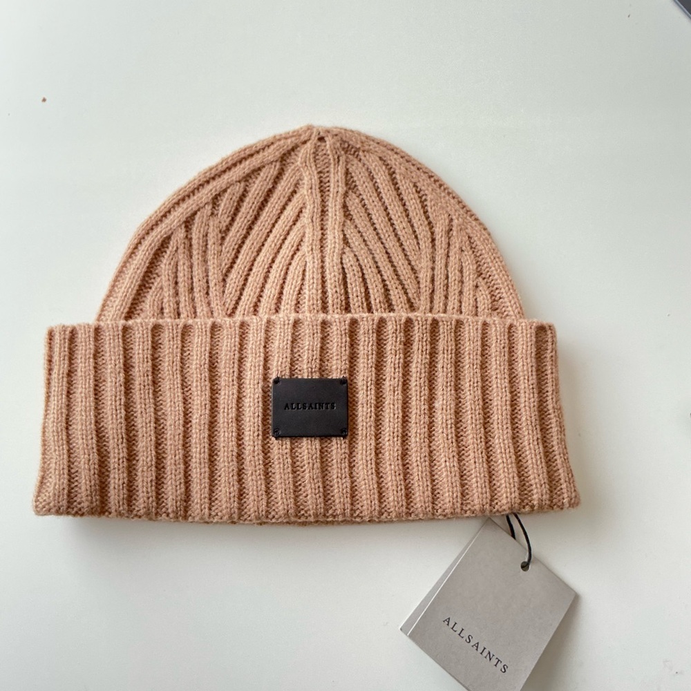 ALLSAINTS Travelling Rib Cuff Beanie Brown NWT Quiet Luxury Old Money Hipster